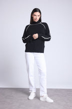 Pull Col Montant Contraste Megan - Noir Et Blanc - Femme