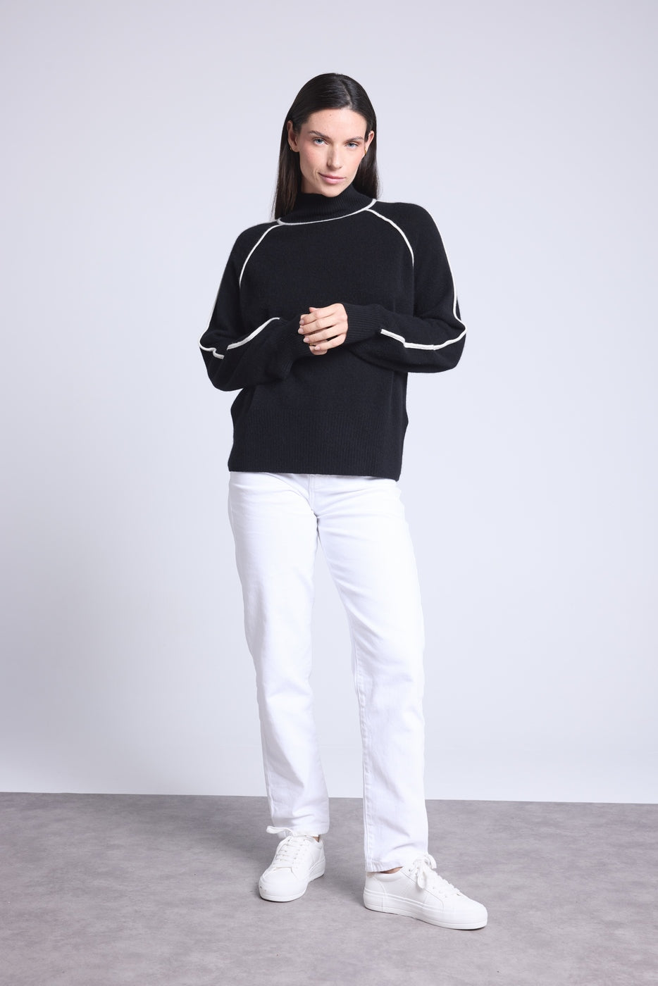 Pull Col Montant Contraste Megan - Noir Et Blanc - Femme