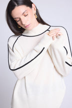 Pull Col Montant Contraste Megan - Blanc Et Noir - Femme