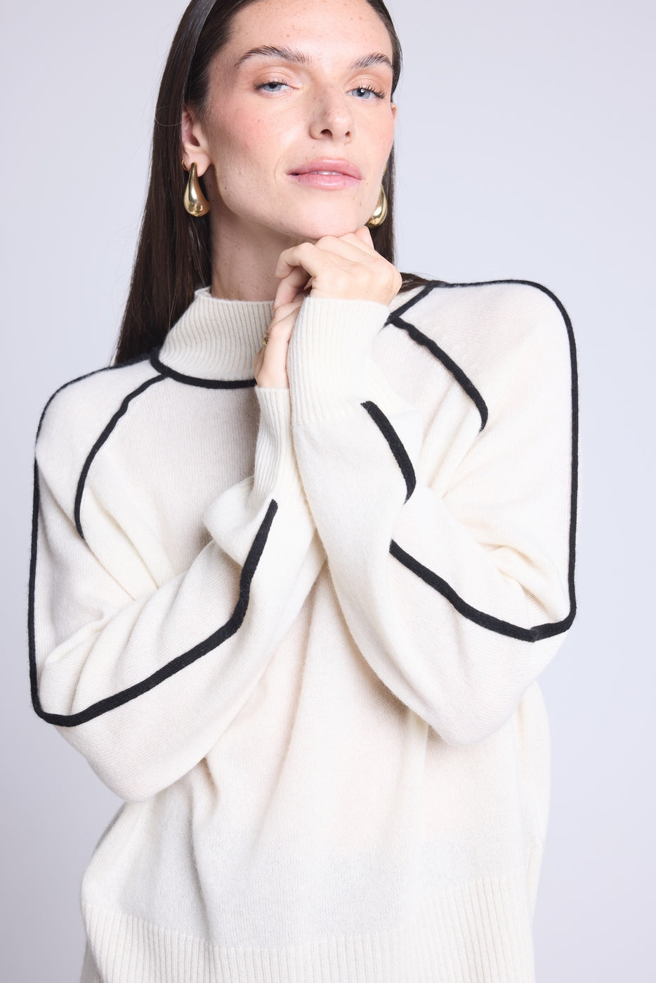 Pull Col Montant Contraste Megan - Blanc Et Noir - Femme