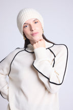 Pull Col Montant Contraste Megan - Blanc Et Noir - Femme