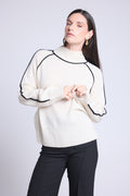 Jersey Cuello Alto Contraste Megan - Blanco y Negro - Mujer