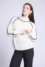 Pull Col Montant Contraste Megan - Blanc Et Noir - Femme