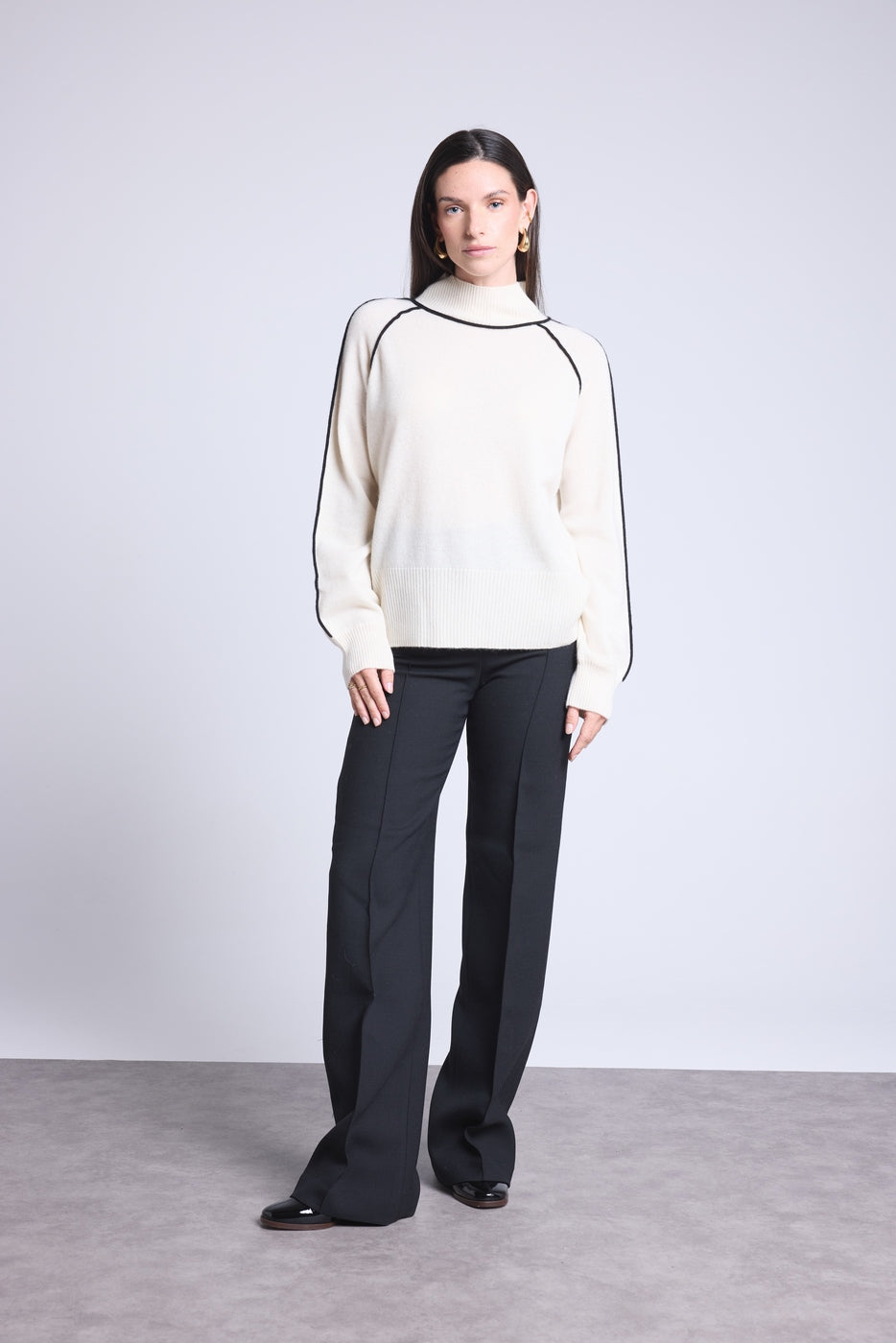 Pull Col Montant Contraste Megan - Blanc Et Noir - Femme
