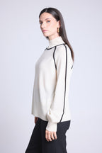 Jersey Cuello Alto Contraste Megan - Blanco y Negro - Mujer