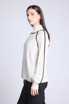 Pull Col Montant Contraste Megan - Blanc Et Noir - Femme