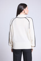 Jersey Cuello Alto Contraste Megan - Blanco y Negro - Mujer