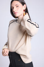 Jersey de cuello alto en contraste Megan - Beige crema y negro - Mujer
