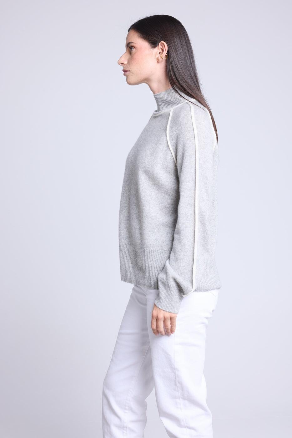 Contrasting Roll Neck Jumper Megan - Grey And White - Women