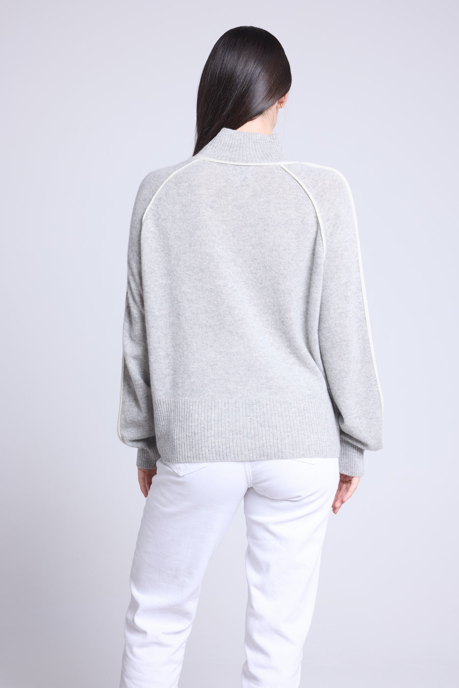 Contrasting Roll Neck Jumper Megan - Grey And White - Women