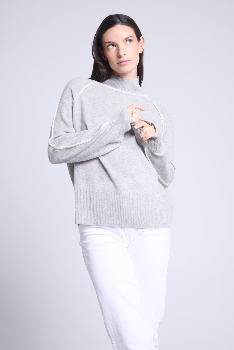Contrasting Roll Neck Jumper Megan - Grey And White - Women