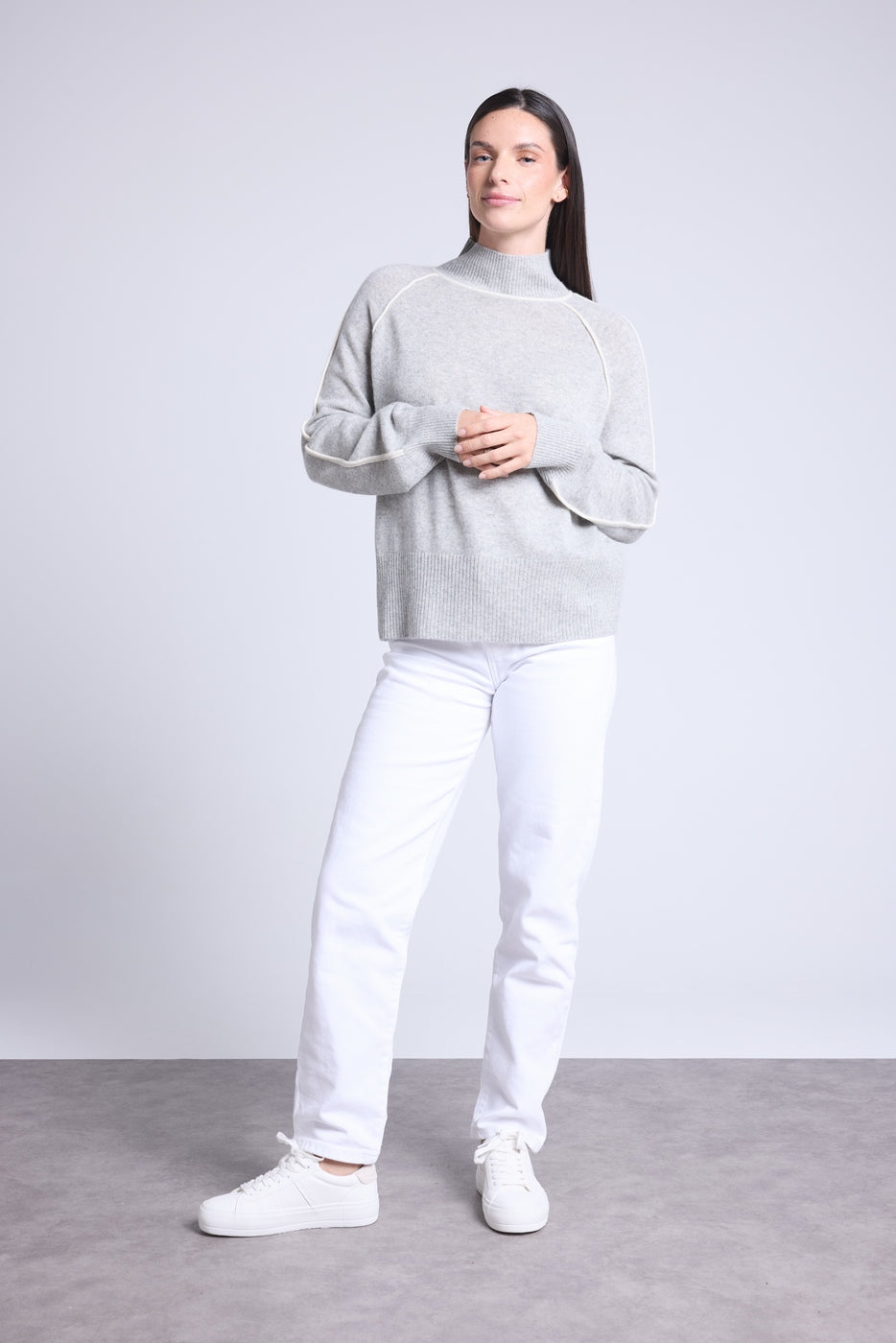 Contrasting Roll Neck Jumper Megan - Grey And White - Women