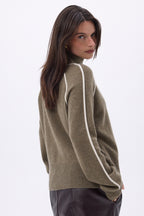 Pull Col Montant Contraste Megan - Khaki Chine Blanc - Femme