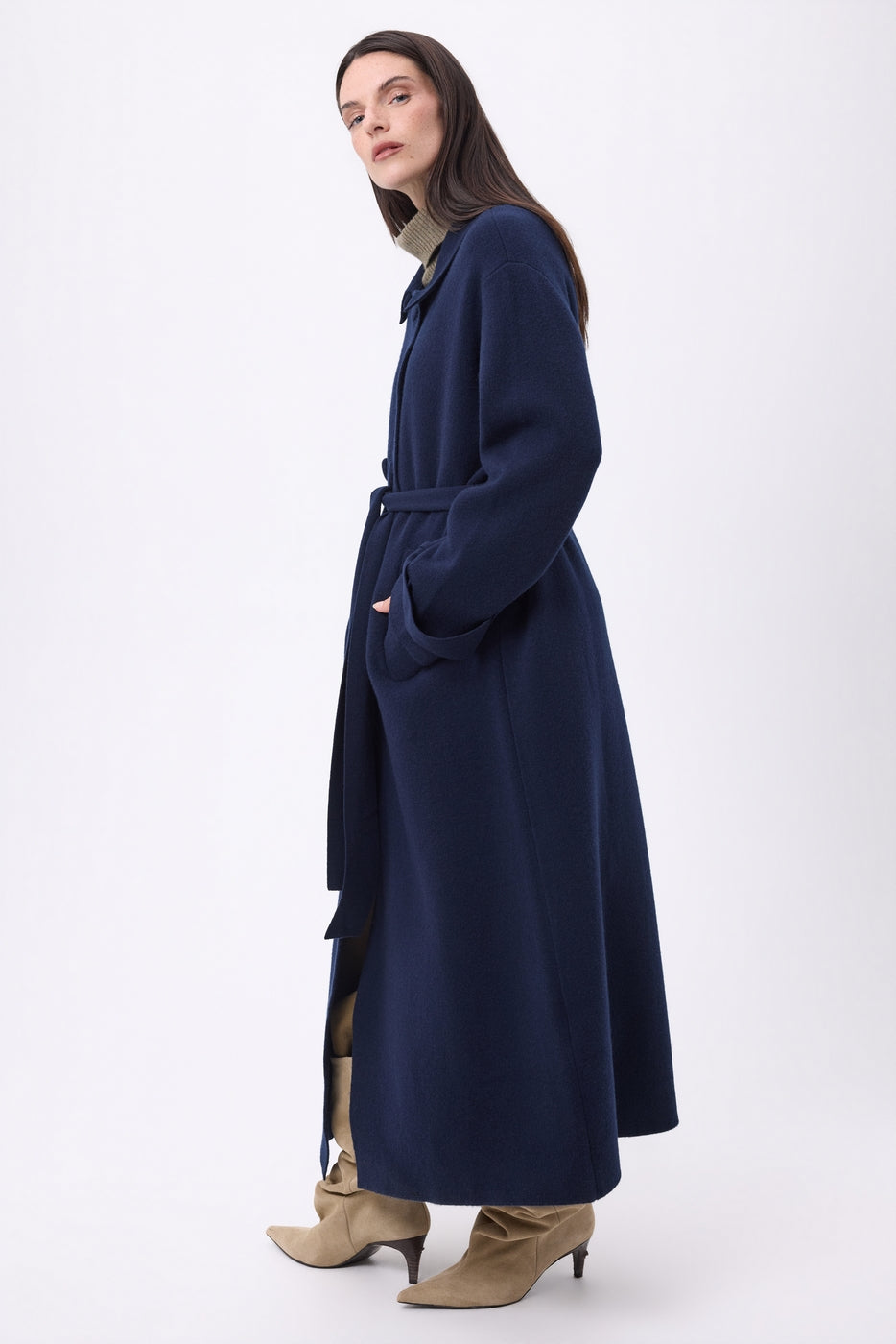 Gabardina larga de cachemira Melinda - Azul marino - Mujer