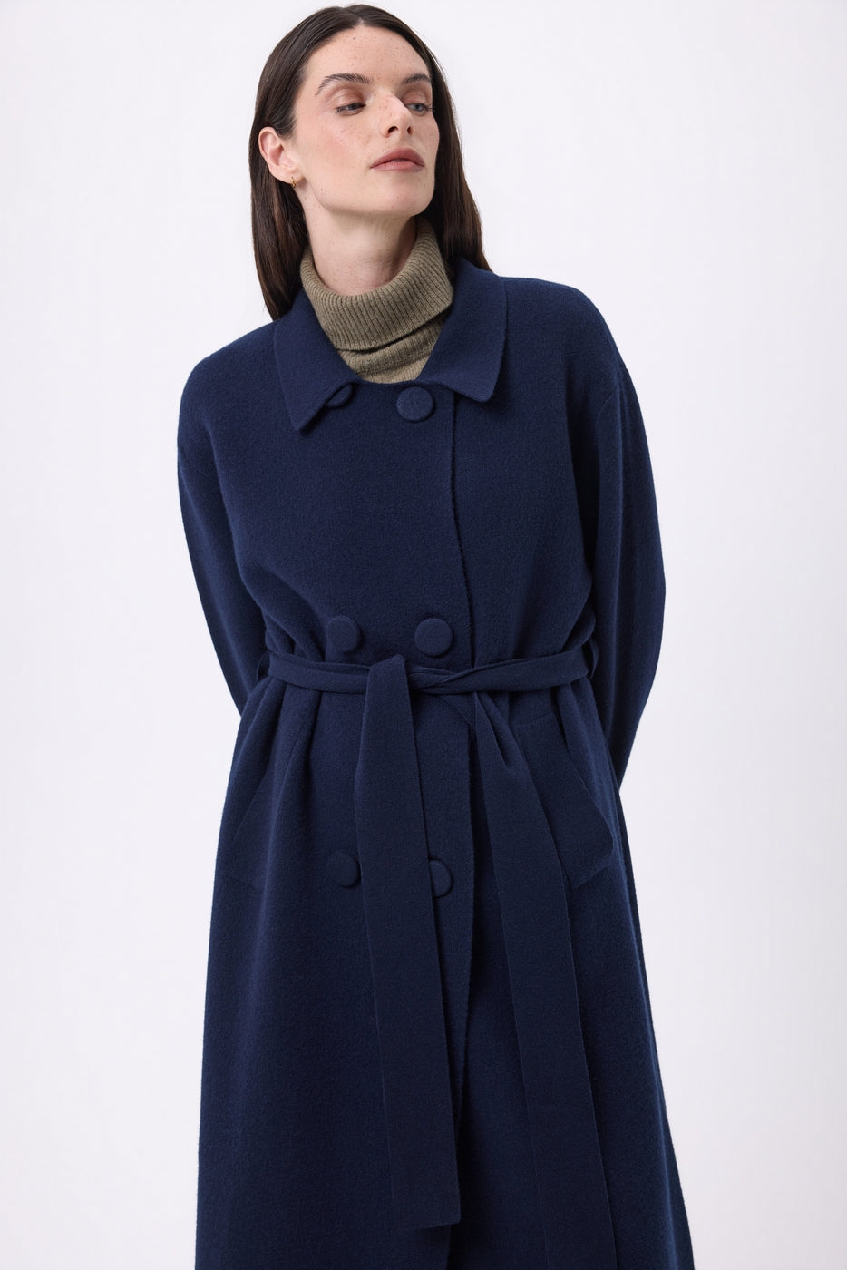 Gabardina larga de cachemira Melinda - Azul marino - Mujer