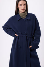Gabardina larga de cachemira Melinda - Azul marino - Mujer