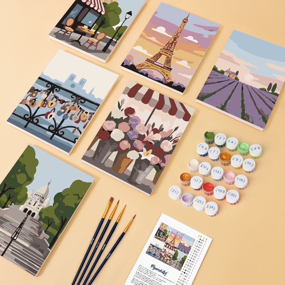 Mini Paint By Numbers 15X20Cm (6 Pieces) - Romantic France