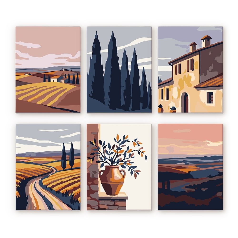 Mini Paint By Numbers 15X20Cm (6 Pieces) - Classic Tuscany