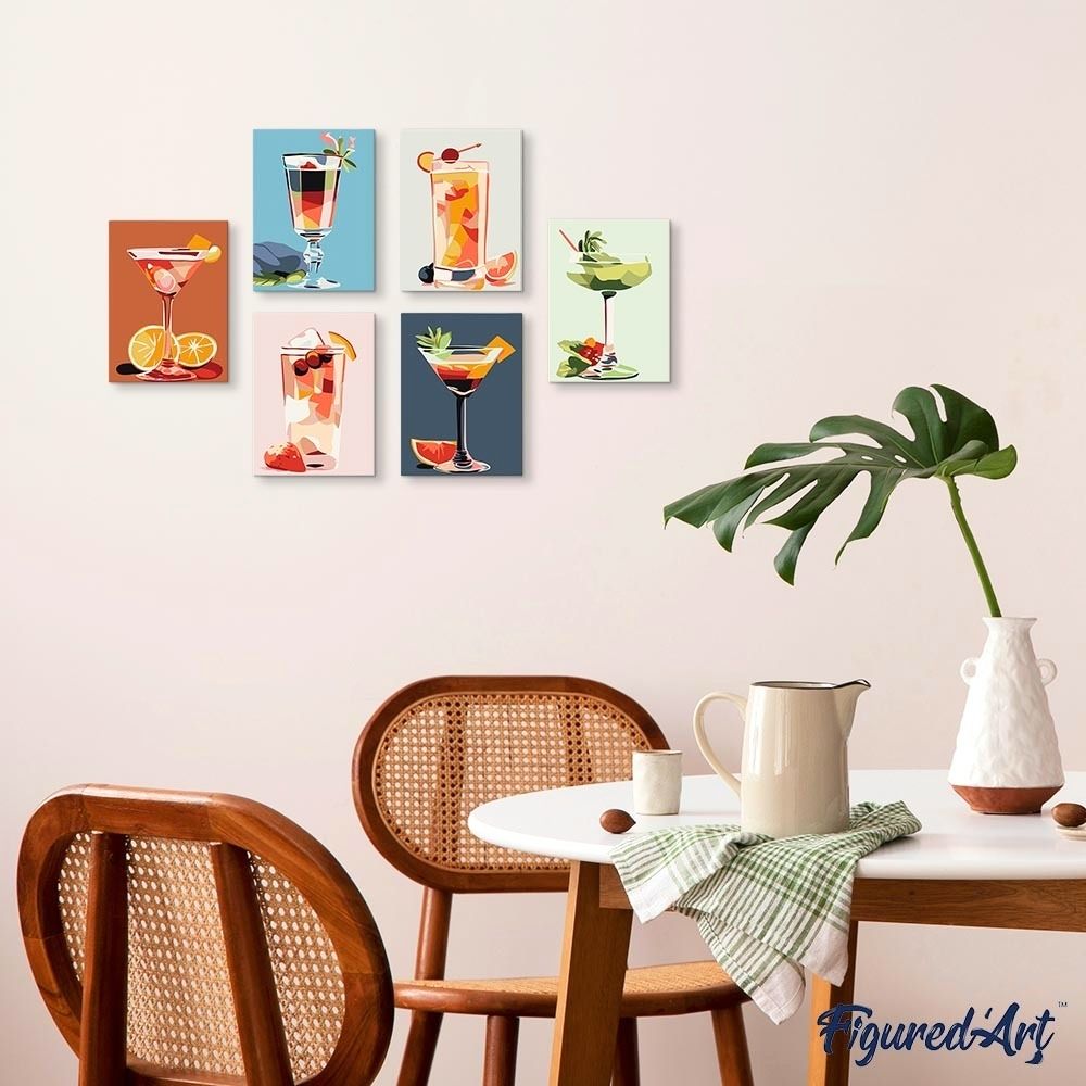 Mini Pintura por Números 15X20Cm (6 Piezas) - Cócteles Vibrantes