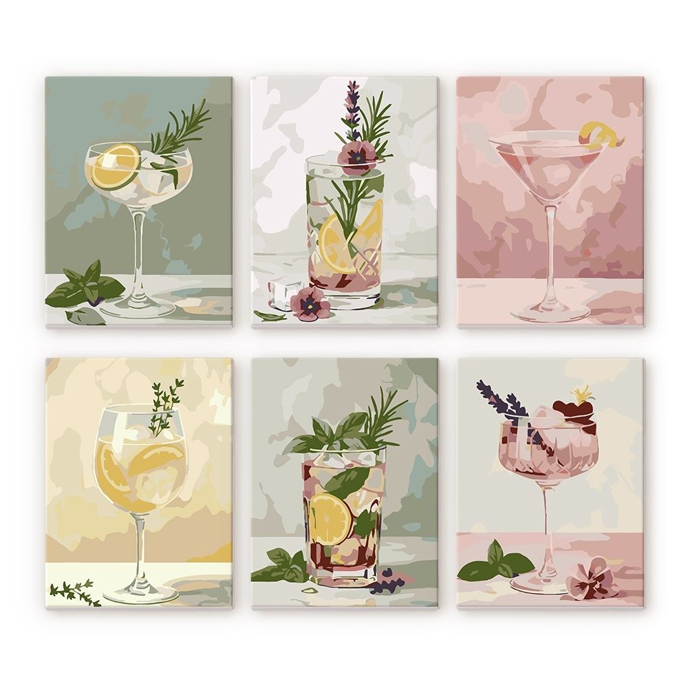 Mini Peinture Par Numéros 15X20Cm (6 Pièces) - Élixir Botanique