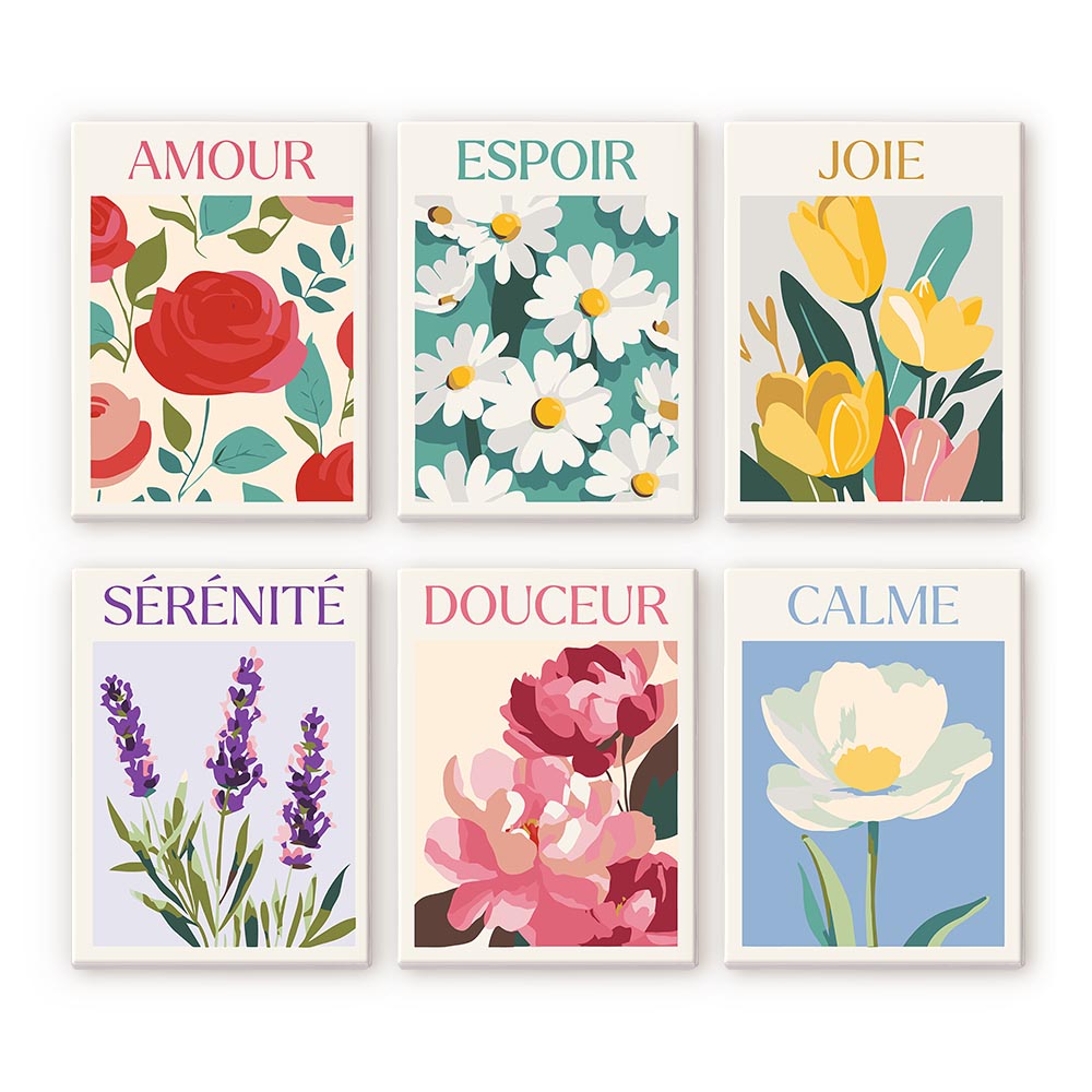 Mini Paint By Numbers 15X20Cm (6 Pieces) - Flowers Of Happiness