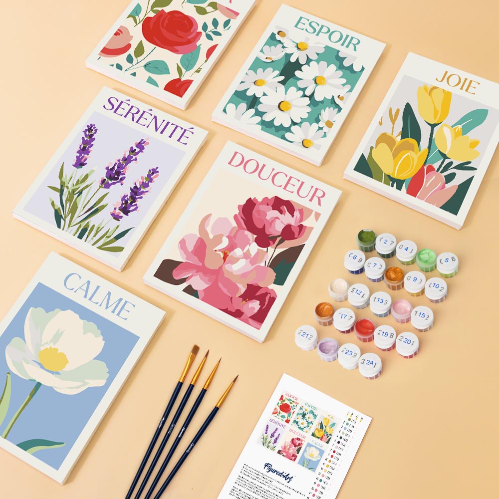 Mini Paint By Numbers 15X20Cm (6 Pieces) - Flowers Of Happiness