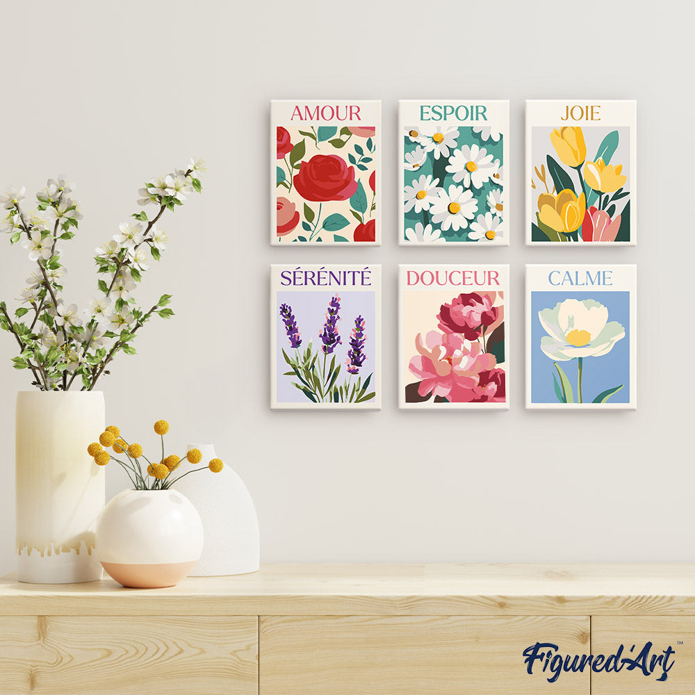 Mini Paint By Numbers 15X20Cm (6 Pieces) - Flowers Of Happiness