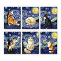 Mini pintura por números 15x20 cm (6 piezas) - Gatos noche estrellada