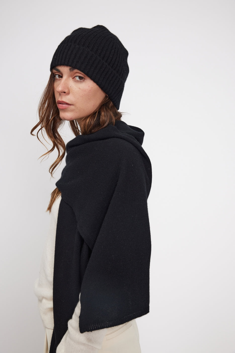 Cashmere Stole Scarf - Black