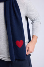 Echarpe Etole Unisexe Cœur En Cachemire - Bleu Marine Rouge