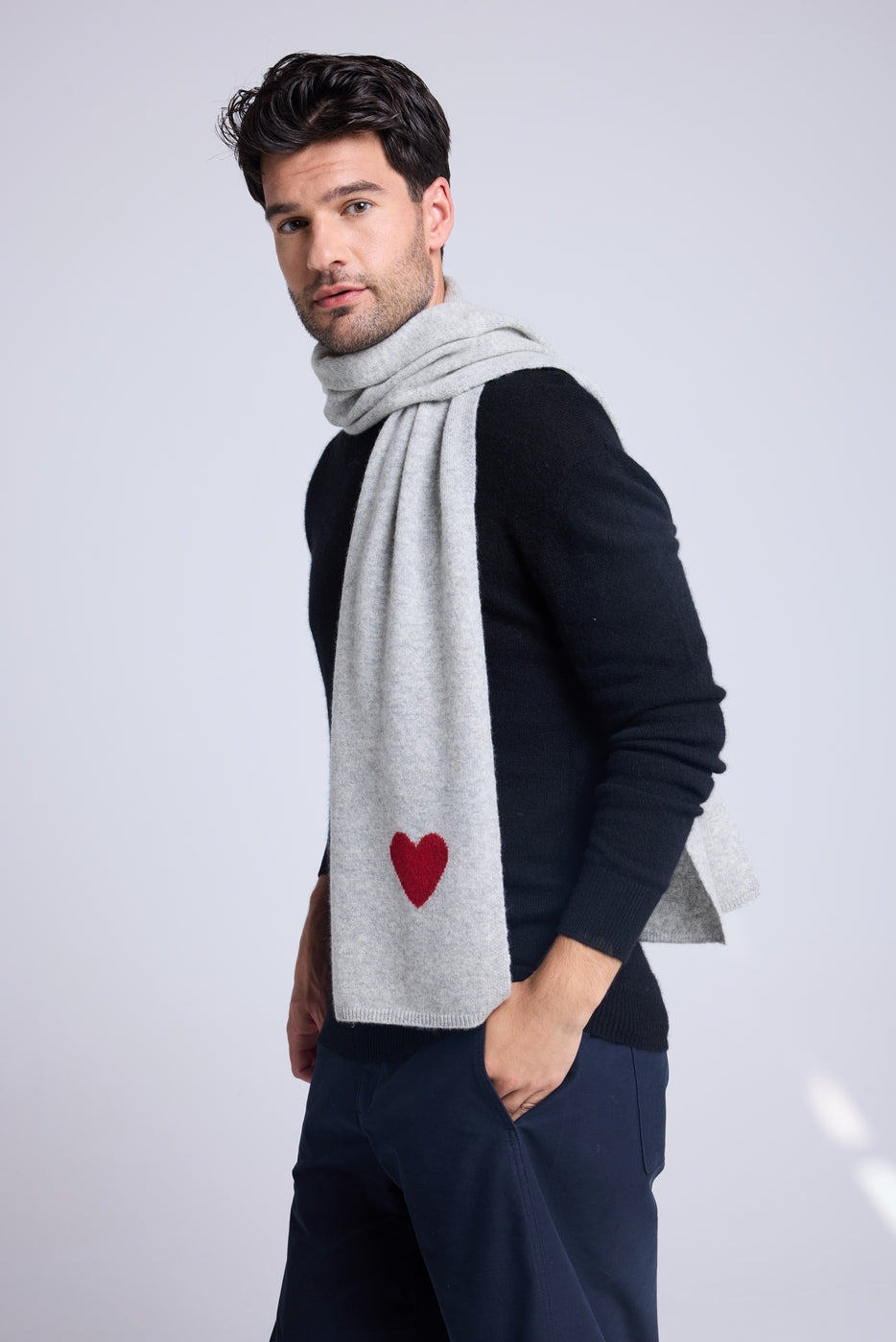 Unisex Stolasjal Cœur I Kashmir - Ljusgrå Röd - Unisex