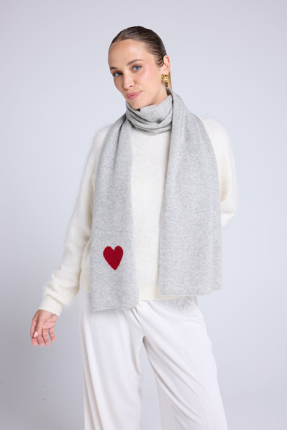 Unisex Stolasjal Cœur I Kashmir - Ljusgrå Röd - Unisex