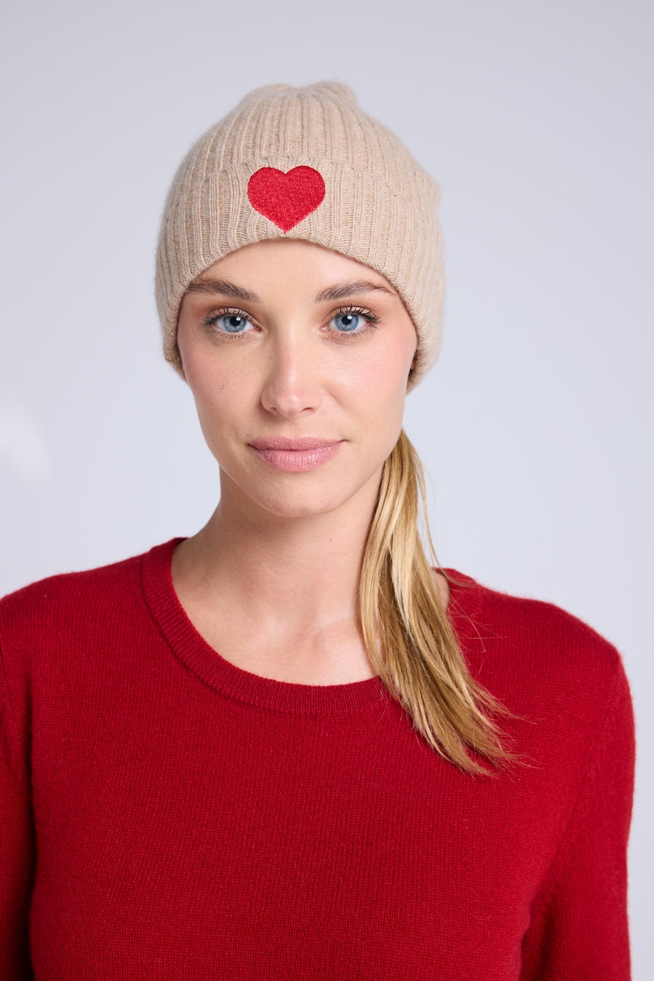 Uniseks Muts Cœur - Beige Crème Rood - Uniseks