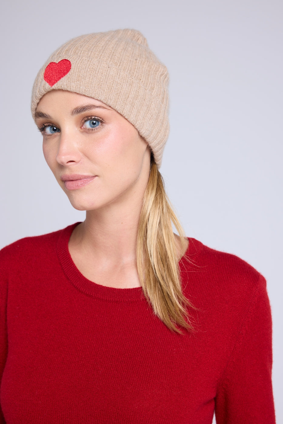 Uniseks Muts Cœur - Beige Crème Rood - Uniseks