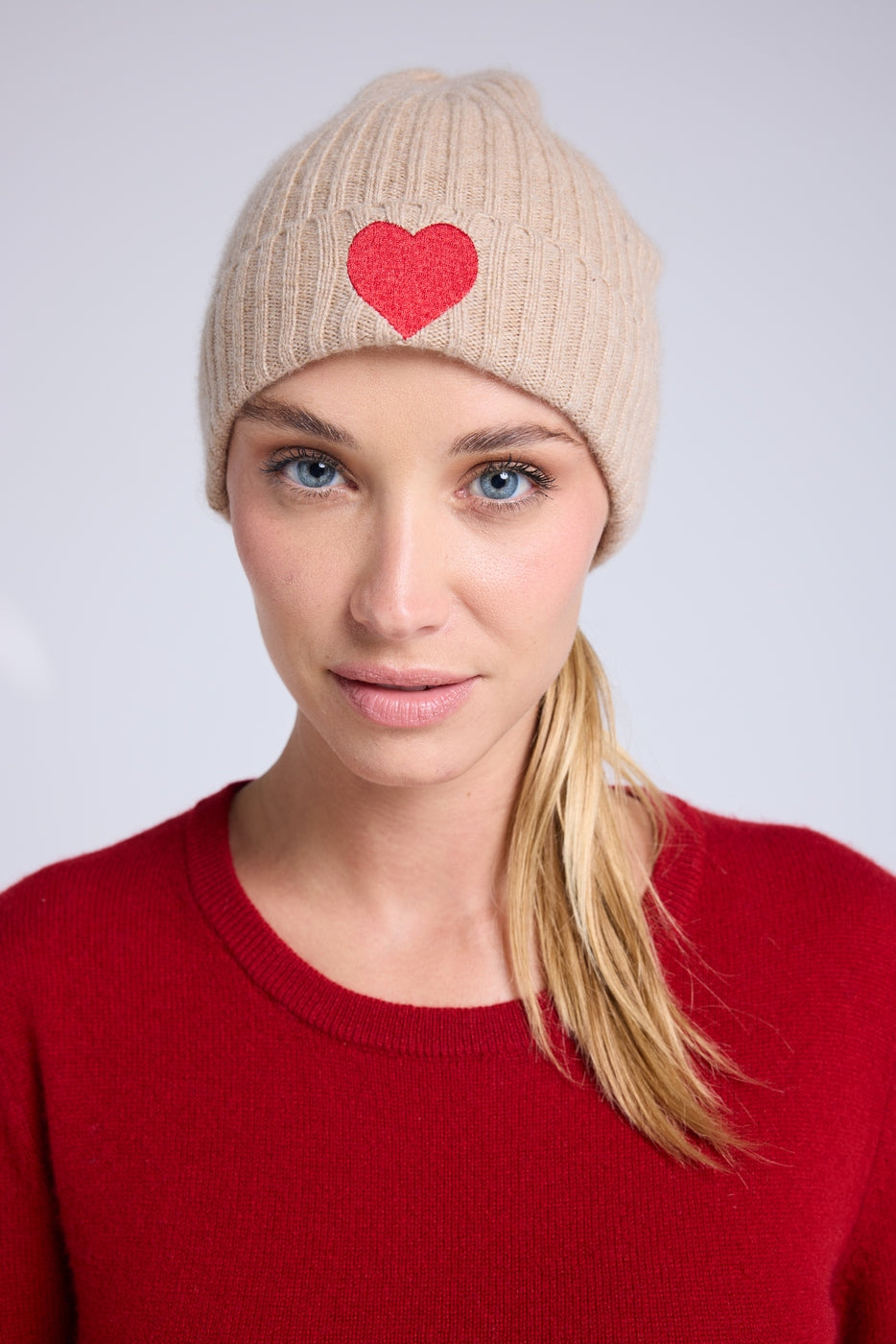 Uniseks Muts Cœur - Beige Crème Rood - Uniseks