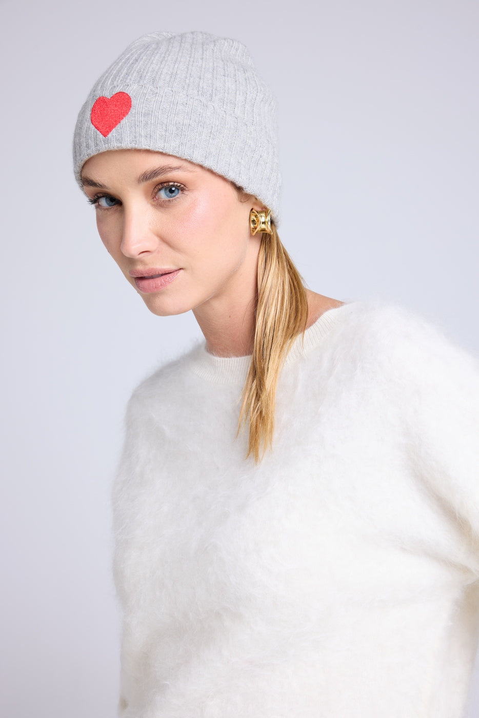 Gorro Unisex Cœur - Gris Claro Rojo