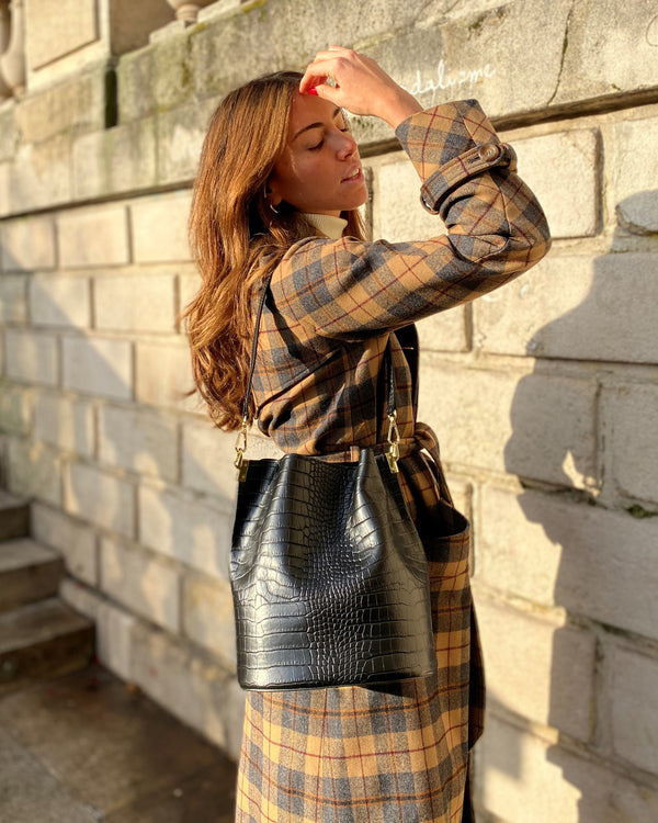 Bolso de hombro Bruna de cocodrilo - Negro