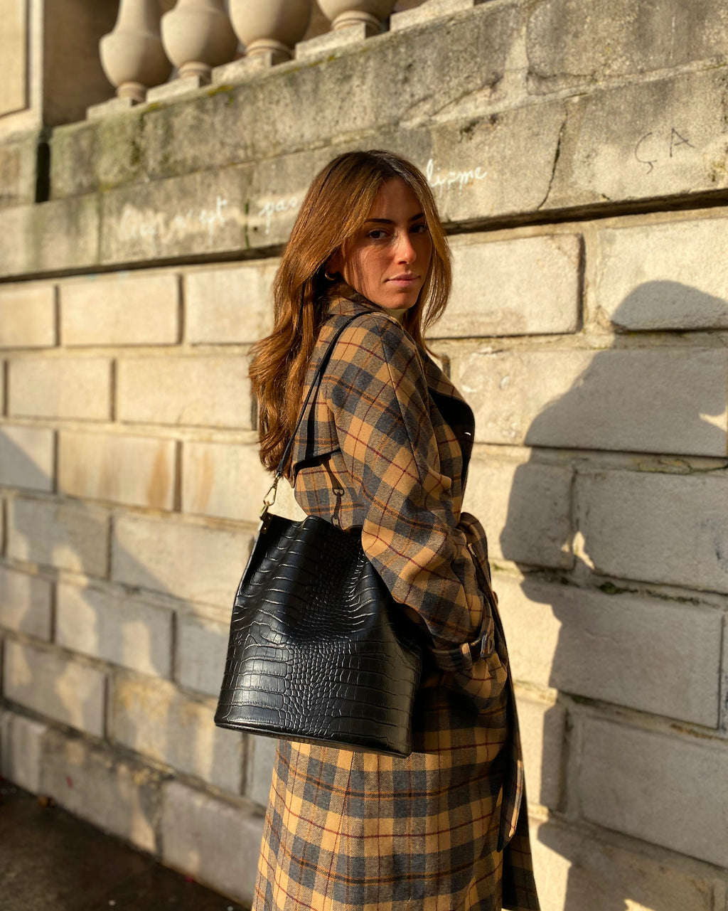 Sac Porté-Épaule Bruna Croco - Noir