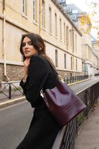 Bruna Croco Shoulder Bag - Bordeaux