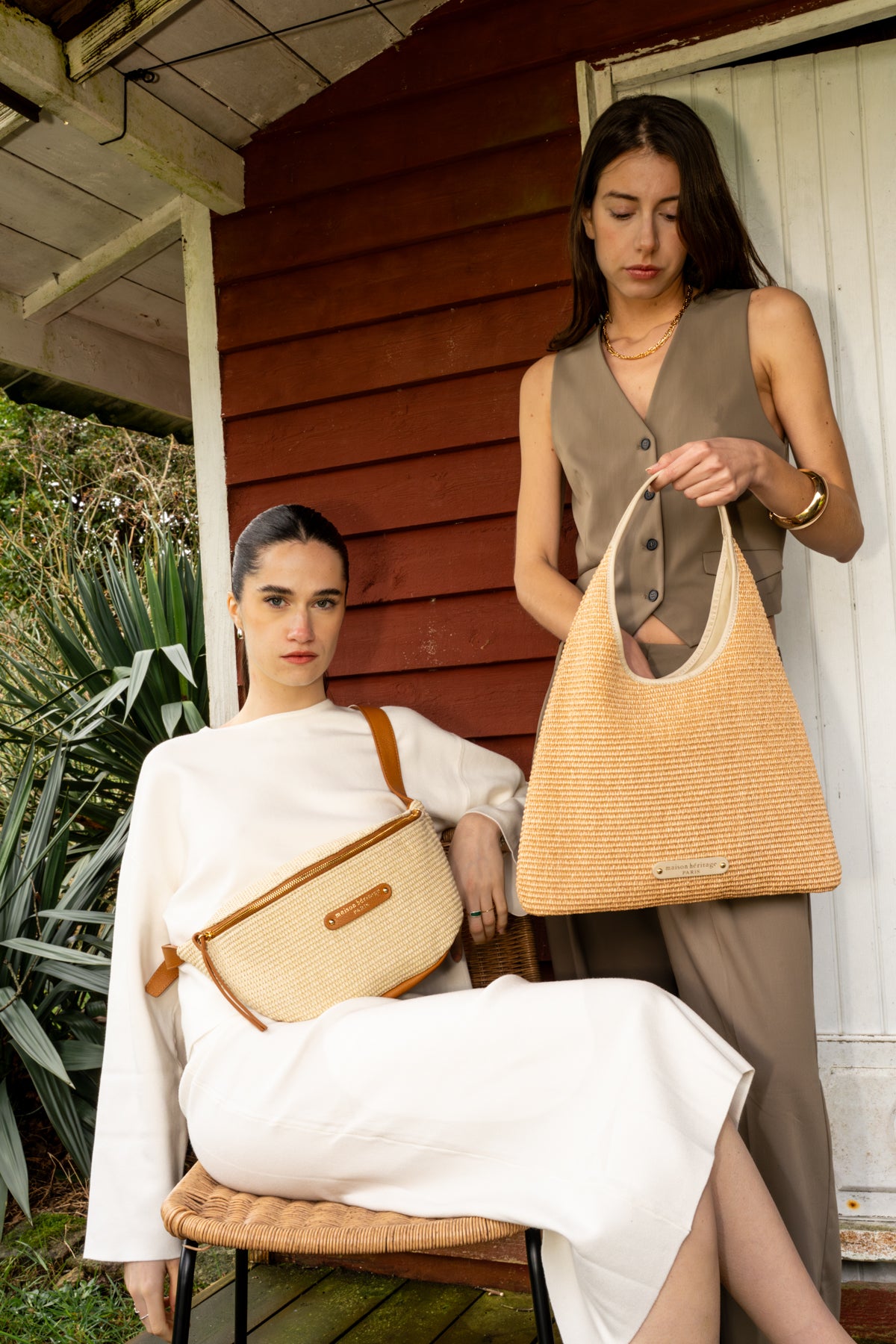 Rachel Straw Belt Bag - Camel