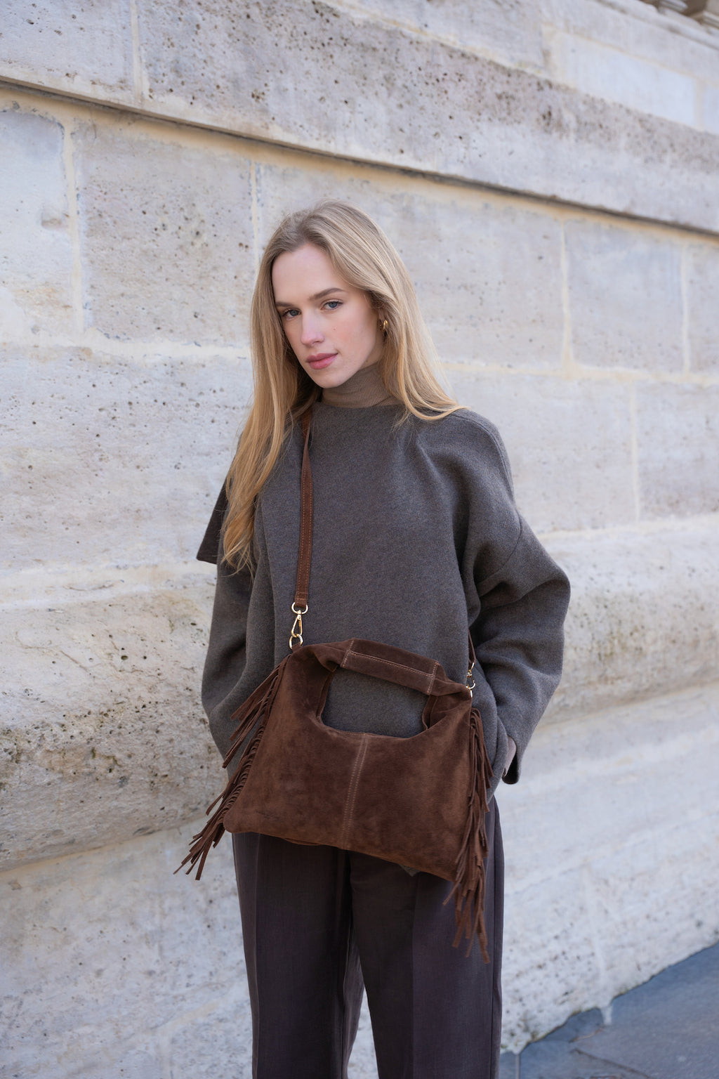 Borsa a spalla Eira Fringes - Marrone