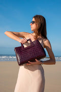 Jane Croco Handbag - Burgundy