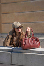 Mini Sunny Grained Handbag - Burgundy