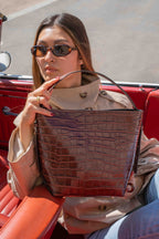 Bolso bombonera Orne efecto cocodrilo - Marrón