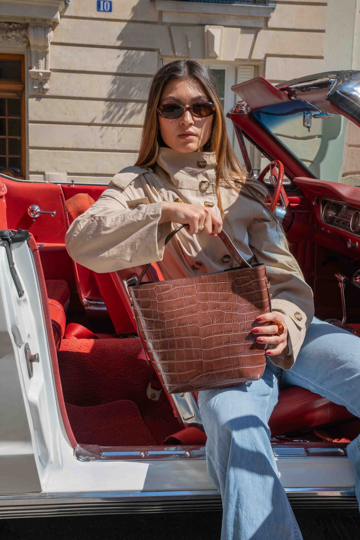 Bolso bombonera Orne efecto cocodrilo - Marrón