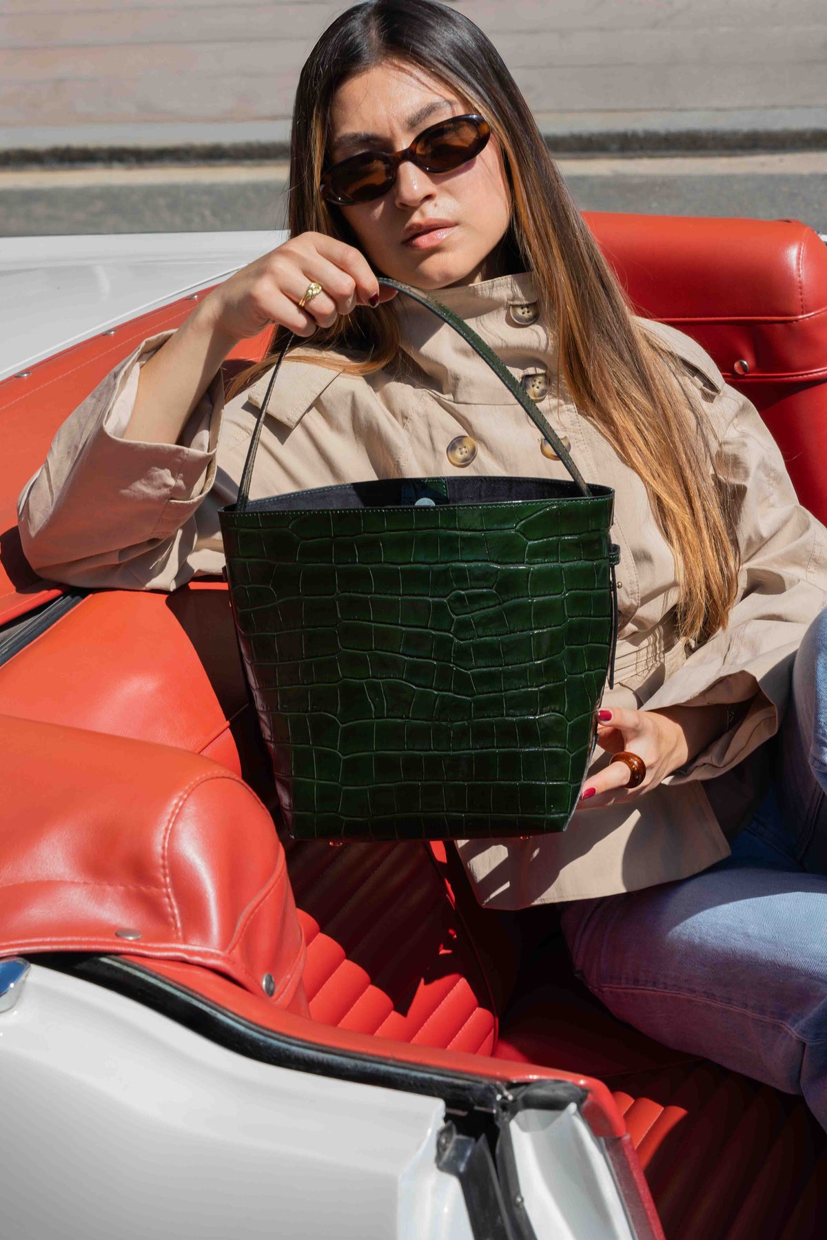 Sac Seau Orne Croco - Vert Bouteille