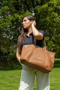 Rise Grained Leather Tote Bag - Camel