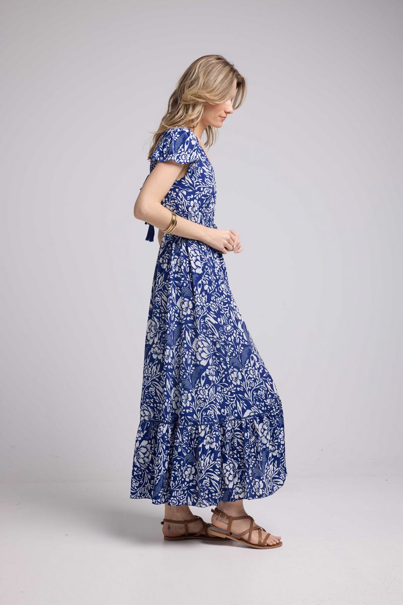 Vestido largo de manga corta - Blanco Azul