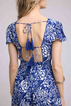 Vestido largo de manga corta - Blanco Azul