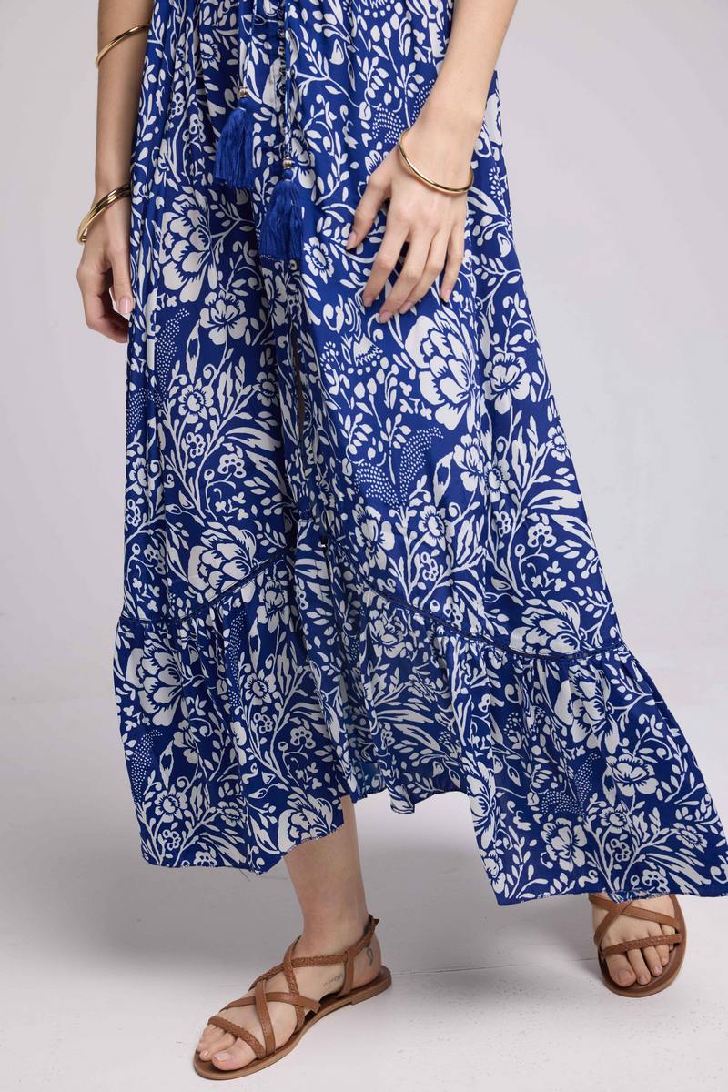 Vestido largo de manga corta - Blanco Azul